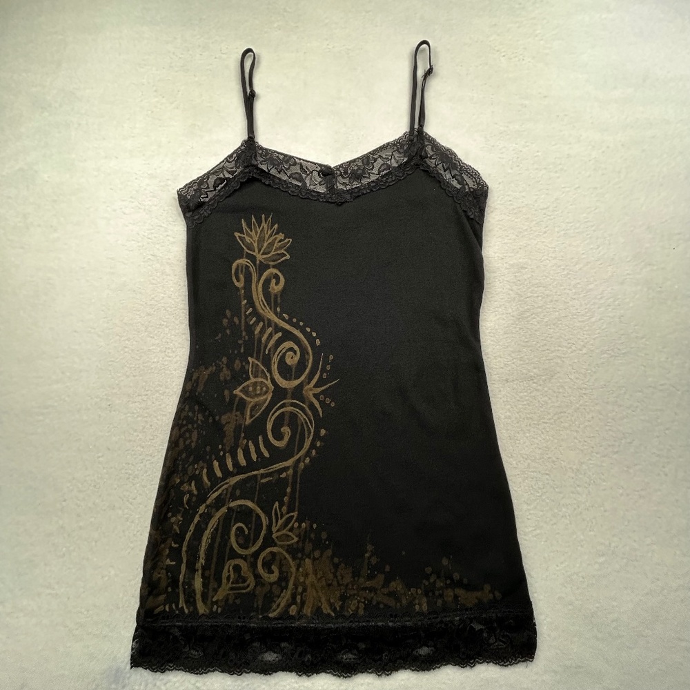 Large Custom Handmade Bleach-painted Art Lotus Tank top by artist Ricky Matthews